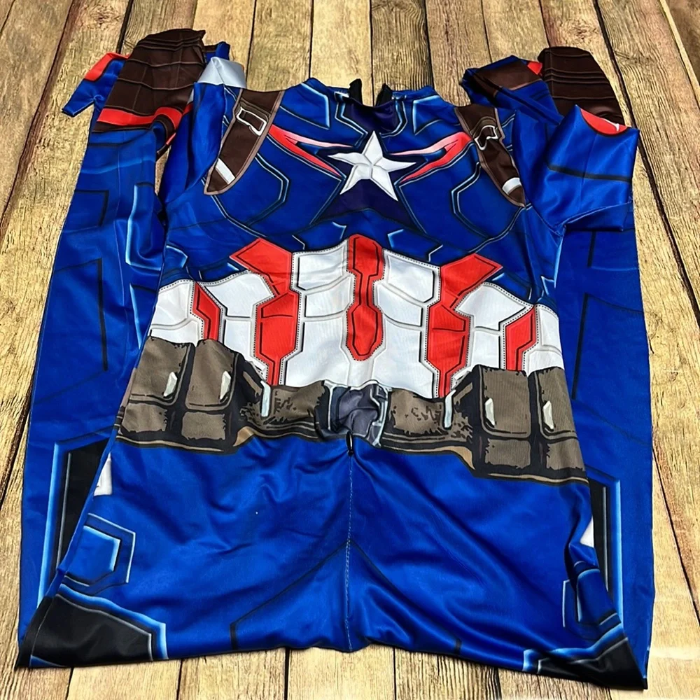 The Captain America Kids Bodysuit Superhero Costumes Lycra Spandex Size 9T 10T